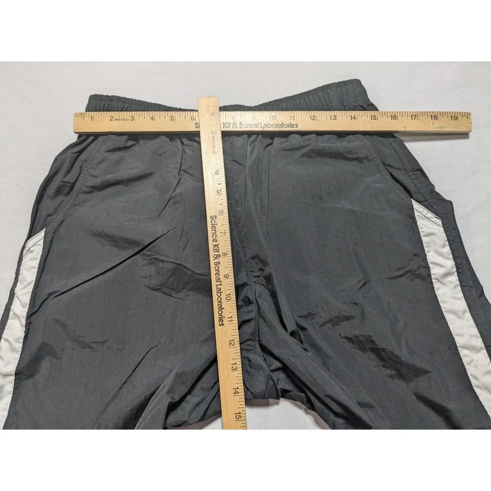 VTG 90s NIKE Men Large Black Track Pants White Side-Stripe Blue Ankle Swoosh EUC